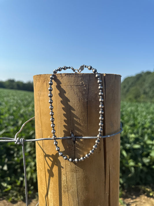 14" Navajo Pearl Style 3mm & 6mm Sterling Silver Necklace