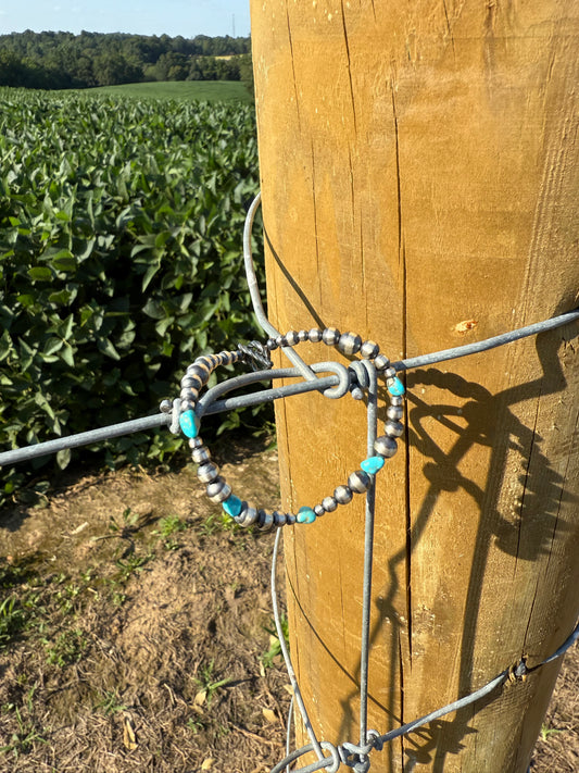 Navajo Sterling Silver Pearl & Turquoise Beaded Bracelet