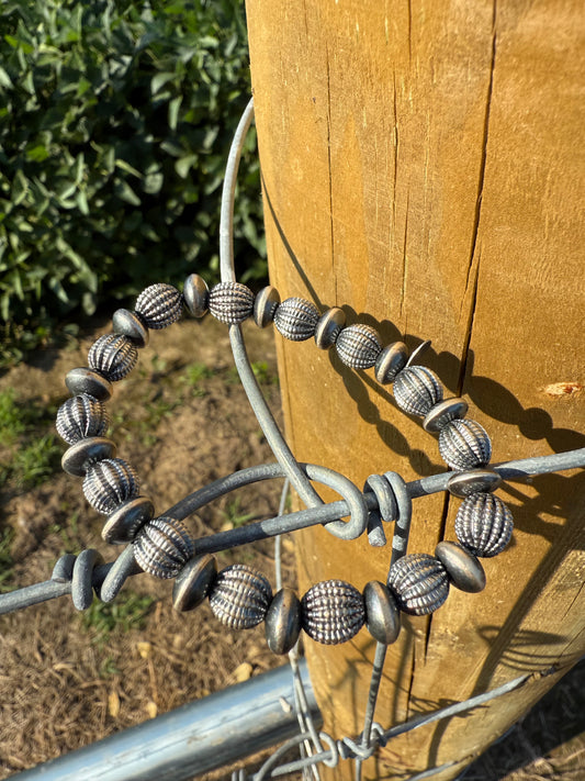 Navajo 8mm Sterling Silver Beaded Stretch Bracelet