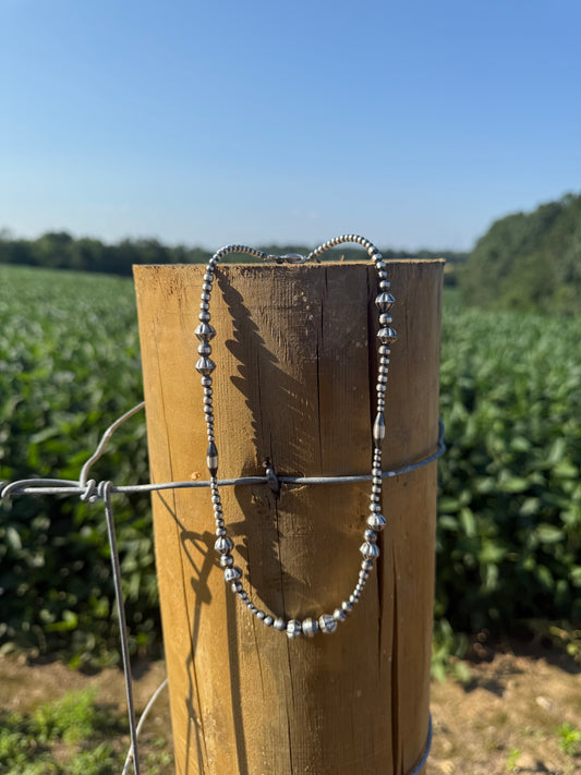 18" Navajo Sterling Silver Pearl Beaded Necklace